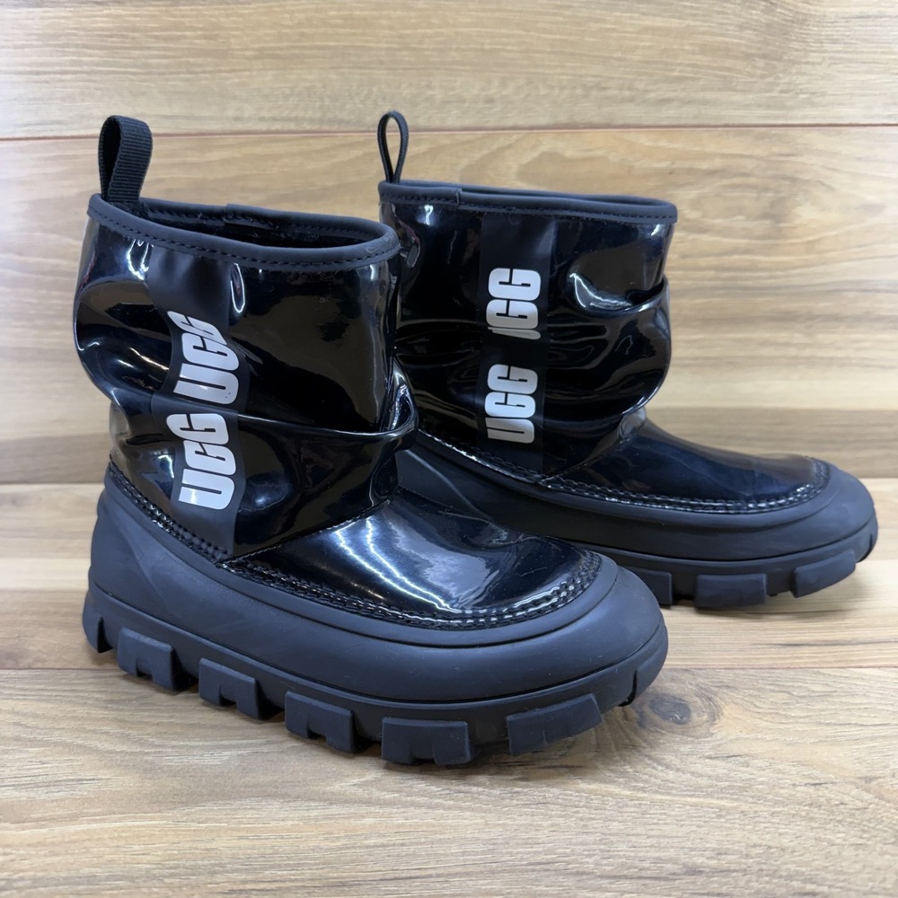 UGG Classic Brellah Mini Black Boots Girls 1 High Gloss Waterproof Chunky